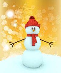 3d snowman over color background