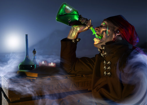 Pirate Drinking Fiery Green Liquid