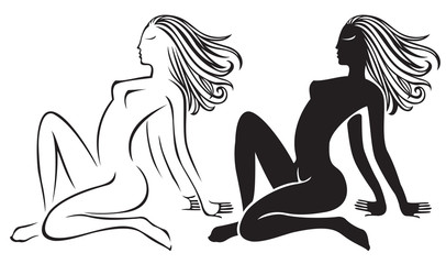 two nude girl silhouette