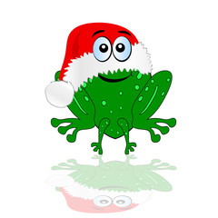 green frog with christmas red hat