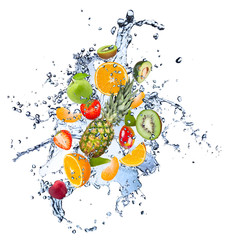 Fresh fruit in water splash