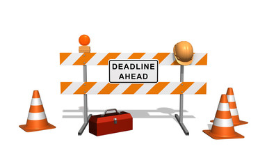 Deadline Ahead sign on the construction fence. Isolated on the w