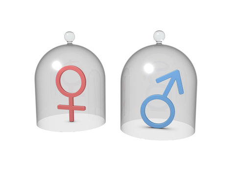 Male and female symbols under the glass caps