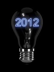 New Year 2012 light bulb. Isolated on the black background