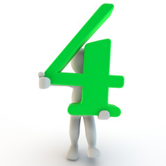 3D Human charcter holding green number four