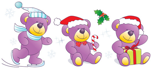 Obraz na płótnie Canvas Christmas, winter Teddy bears - skates, candy, present