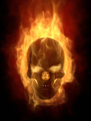 Burning skull in hot flame