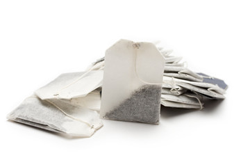 Teabags on a white background