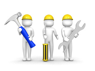 Team of construction worker with equipment