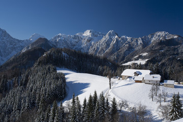 mountain farm in winter
