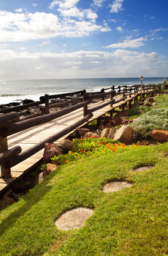 Beach Pedestrian Road In North Coast Of Durban, South Africa