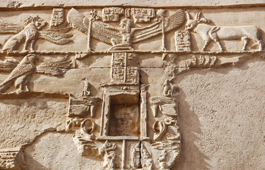Carving of animals on wall in Kom Ombo temple, Egypt