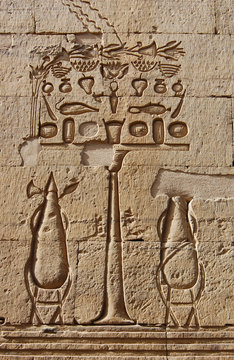 Egyptian engraved image on wall in Kom Ombo temple, Egypt