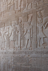 Egyptian engraved gods on wall in Kom Ombo temple, Egypt