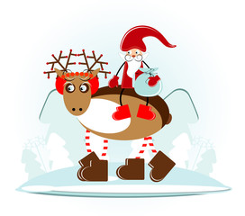 santa claus on christmas deer in forest