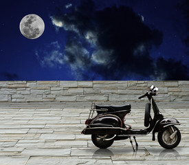 Fototapeta premium Black scooter parking with full moon