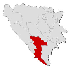 Map of Bosnia and Herzegovina, Herzegovina-Neretva highlighted