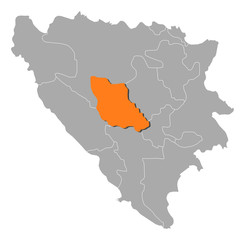Map of Bosnia and Herzegovina, Central Bosnia highlighted