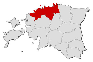 Map of Estonia, Harju highlighted