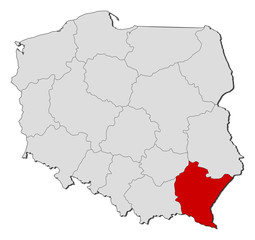 Map of Poland, Podkarpackie highlighted