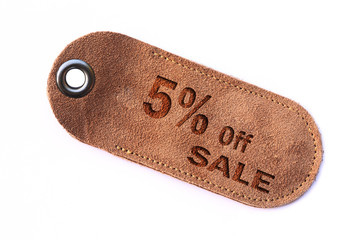 leather tag  sale off, isolated.