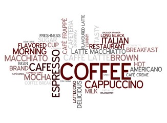 Coffee concept in word tag cloud on white background