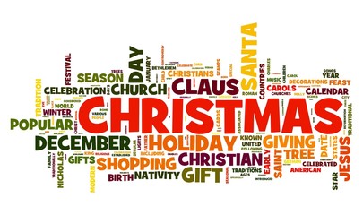 Christmas in word tag cloud on white