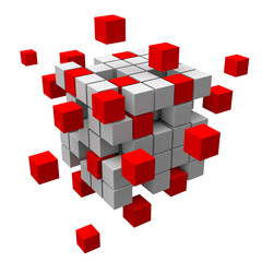 3D-Struktur aus roten und weissen Blocks