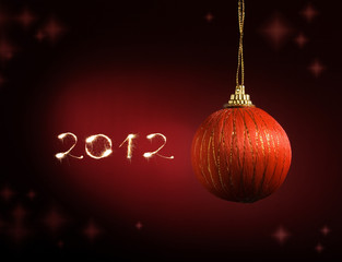 Christmas balls,streamers over red background