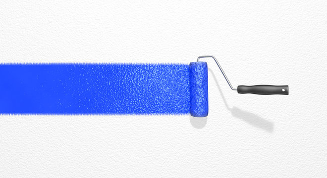 wei&szlig;e Wand mit blauem Farbstreifen