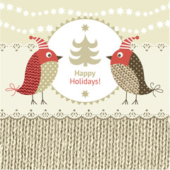 Christmas card, collage with knitted elements