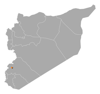 Map of Syria, Damascus highlighted