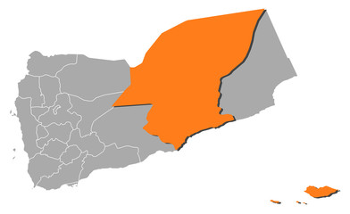 Map of Yemen, Hadhramaut highlighted