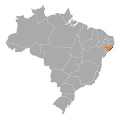 Obraz premium Mapa Brazylii, zaznaczone Alagoas