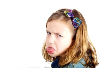 Grumpy girl on white background