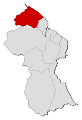 Map of Guyana, Barima-Waini highlighted