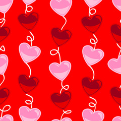 Fototapeta na wymiar Seamless heart shape pattern over red
