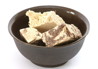 Typical Greek cacao halva dessert