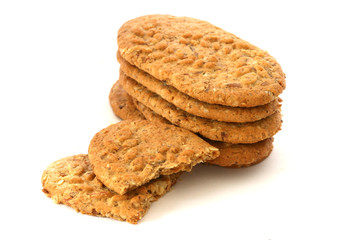 Whole grain biscuits on white background