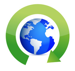 green round arrows around globe illustration design
