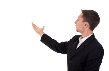 young man holds a business presentation