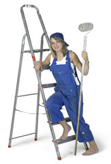 painting girl lean on a ladder
