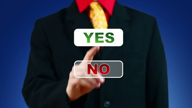 Businessman pressing button with Yes