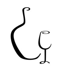 calligraphic wine bottle and glass