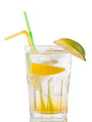 cocktail with gin and orange with ice on white