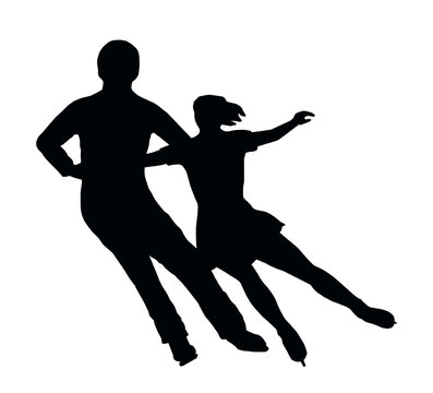 Silhouette Ice Skater Couple Side by Side Turn