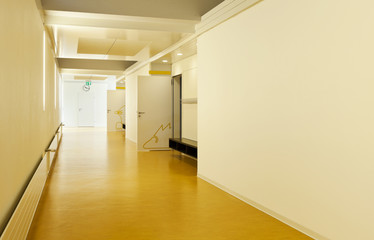 modern public school, corridor yellow floor