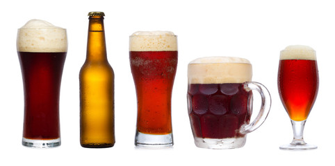 set with different glasses of beer