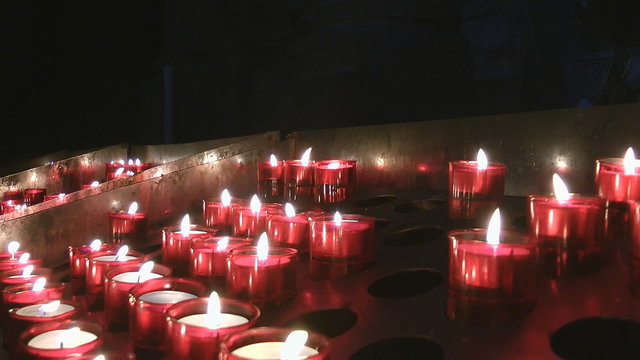 Candles glowing church temple