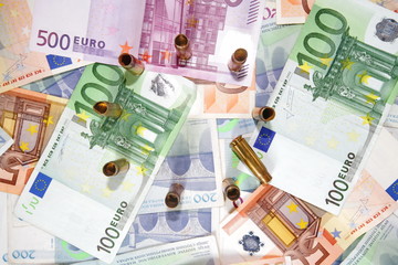 Euro money with bullets